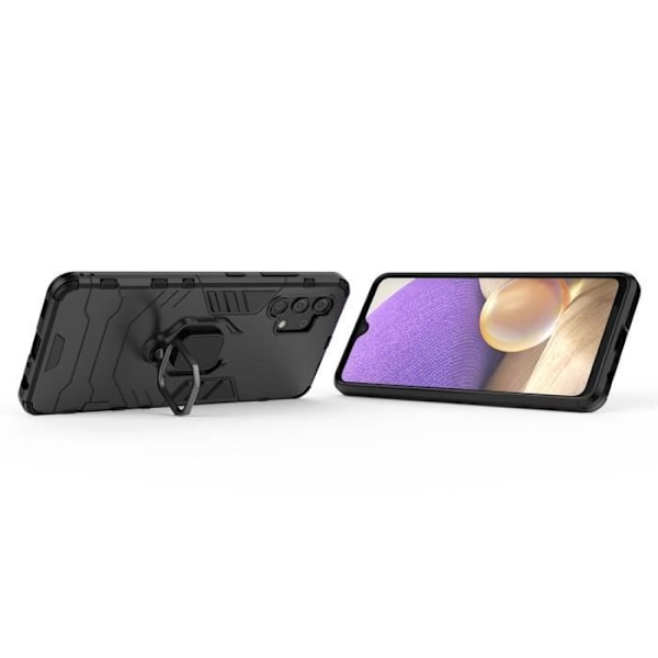 Samsung Galaxy A32 4G Fodral.(Svart) PC+TPU Silikon Dual Layer Heavy Armor Cover Fodral med Ring Stativ För Samsung a32 4G