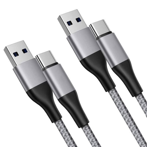 2x Snabb USB-C Nätverkskabel 3A för Xiaomi Redmi 14C 13C, Redmi Note 13/Note 14 4G-5G, Note 13 Pro Plus 5G - Grå 1 Meter Grå