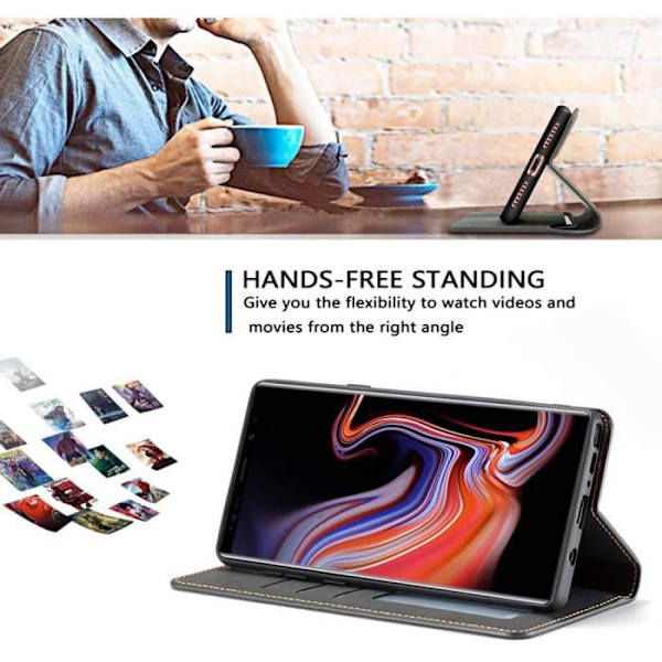 Fodral - Tenphone - Galaxy Note 9 - Magnetiskt skydd - Premium skal - Svart läder Svart