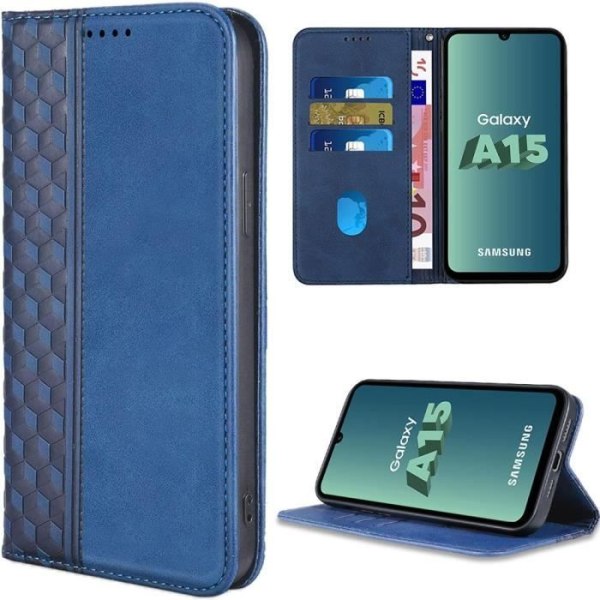Fodral för Samsung Galaxy A15 4G-5G, Stötsäkert PU-läder med kortficka, Mosaikmönster - Marinblå