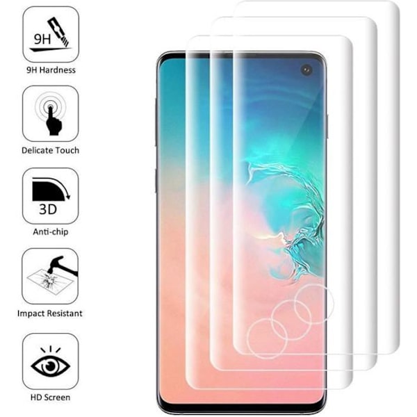 Vcomp - För Samsung Galaxy S10 6,1" SM-G973F: Paket med 3 Böjda Kanter härdat glasfilmer Resistant