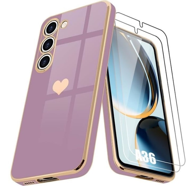 Fodral till Samsung Galaxy A36 - Lila stötsäkert skyddshjärtamönster + 2 härdade glasögon