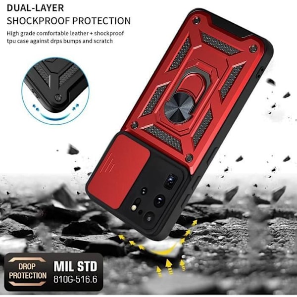 Pakke med 2 hærdede briller og etui til Samsung S20 Ultra (6,9") Red Hard Army Style kameracover Stødsikker bagring Röd