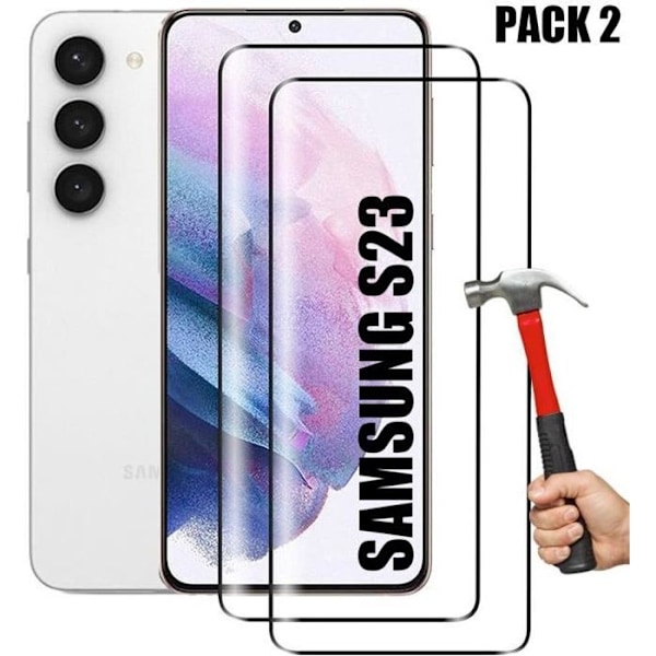 Skyddsglas - BOOLING - för Samsung Galaxy S23 - Paket med 2 - Härdat glas - Heltäckande skydd Transparent med svart kant