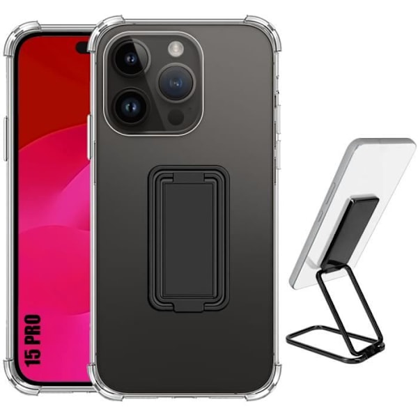 Skal - BOOLING - för iPhone 15 Pro - Silikon - Stötsäker - Fällbart Stöd Transparent