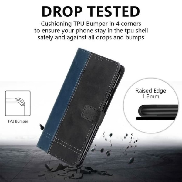 Coque för Samsung Galaxy A15 - MÄRKE - Fällbar - Tvåfärgad Lädeffekt - 2 Härdat Glas marinblå