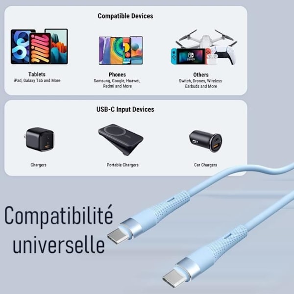 2 USB-C till USB-C-kabel 60W snabbladdning för Samsung Galaxy A16 A15 A14 A25 A35 A55 A05s A36 - 1 meter blå Blå