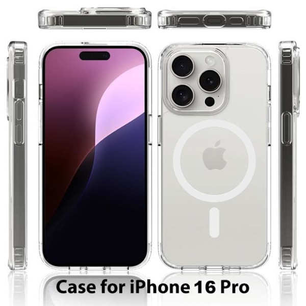 Cover til iPhone 16 Pro med magnetisk cirkel + 2 beskyttende hærdede briller Transparent