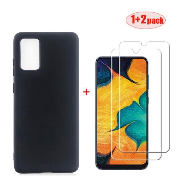 [2-pak] Beskyttelsesfilm i hærdet glas + til Samsung Galaxy A51 6,5": Ultrafin TPU-silikoneetui design - sort