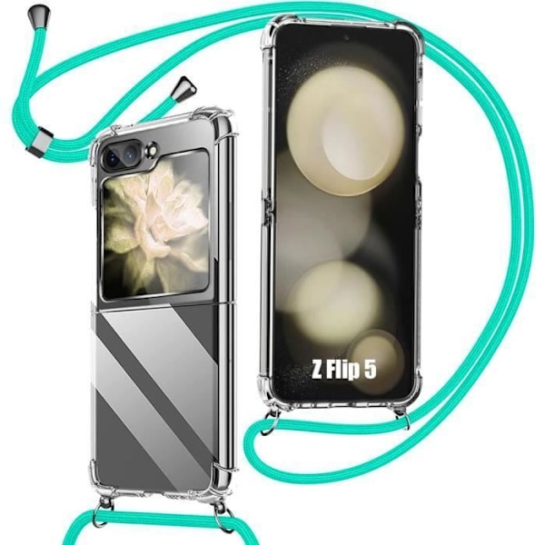Skyddsöverdrag - BOOLING - Samsung Galaxy Z Flip 5 - Transparent - Mjuk - Turkos snöre Klar, turkos