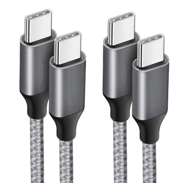 2x USB-C till USB-C-kabel 3A snabbladdning för Samsung Galaxy A03s A04s A13 A14 A22 A23 A24 - Förstärkt nylongrå 1M