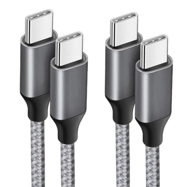 2x USB-C till USB-C Snabb Laddningskabel 3A för Samsung Galaxy A03s A04s A13 A14 A22 A23 A24 A26 - Förstärkt Nylon Grå 1M Grå