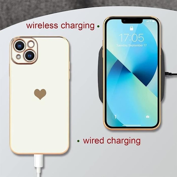 Fodral för iPhone 13 Pro Max (6,7") Vitt hjärtmönster Galvaniserat guld TPU Lyx Stötsäker Anti-Scratch Vit