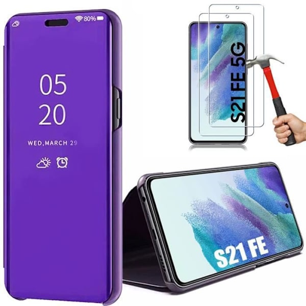 Coque för Samsung Galaxy S21 FE Lila - BOOLING - 360 Graders Skydd Anti-Rip Smart Case - 2 Härdat Glas Lila