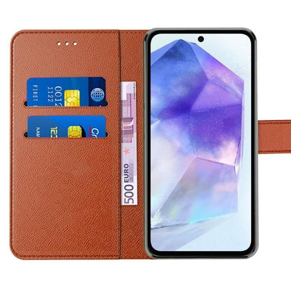 Skyddskal - BOOLING - Samsung Galaxy A55 5G - Läderlook - Stötsäker - Brun kastanj