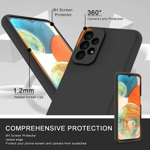 Silikonskal för Samsung A23 5G Svart - BOOLING - Mjuk - Slät - med 2 Härdat Glas Svart