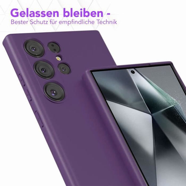Fodral + 2 härdade glasögon för Samsung Galaxy S24 Ultra - Fint Matt TPU skyddsfodral mörklila