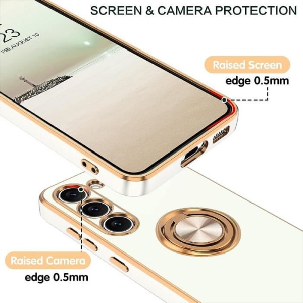 Fodral till Samsung Galaxy A23 4G-5G Skyddande mjuk silikon med roterande ringhållare - vit