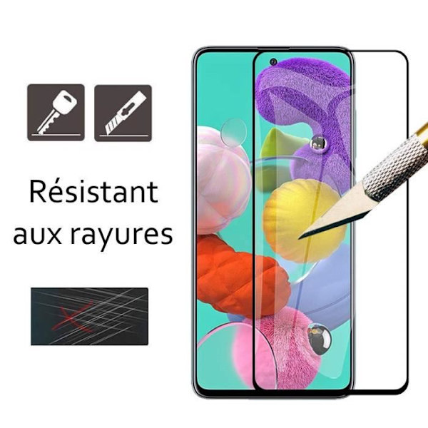 Skyddsfodral och härdat glas - Toproduits® - Samsung A51 - Transparent - Mjukt - Kurvade svarta kanter Transparent
