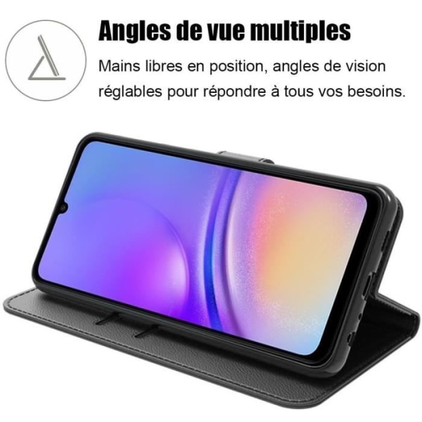 Fodral + 2 härdade glasögon för Samsung Galaxy A05 - Svart - Magnetiskt stötsäkert PU-läder med kortplatser (ej för A05s)