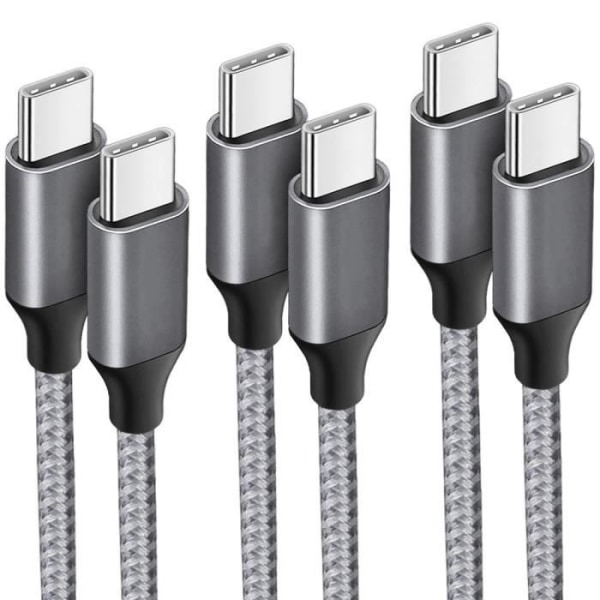 3-pack USB-C till USB-C-kabel 3A snabbladdning för Samsung Galaxy A24 A23 A22 A04s A12 A13 A14 - Nylonflätad 1M Grå