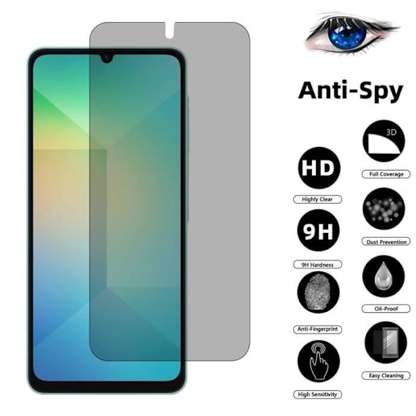 Lot-2 Anti-spion härdat glas för Samsung Galaxy A06 - Svart skyddsglas Svart