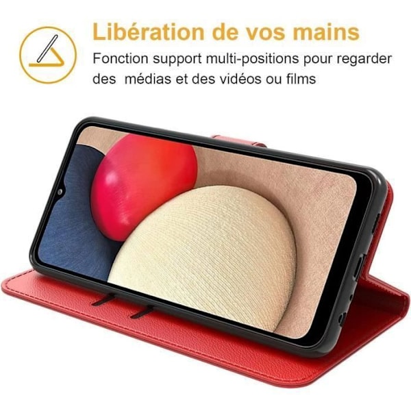 Coque För Samsung A33 5G (6.4") Röd - PROSHOP - 360 graders Skydd Läderliknande Effekt med 2 Härdade Glas Röd