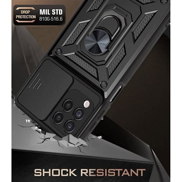 Skyddsfodral till Samsung A12 - PROSHOP - Svart - Army Style - Sliding Camera - Anti-Scratch Svart