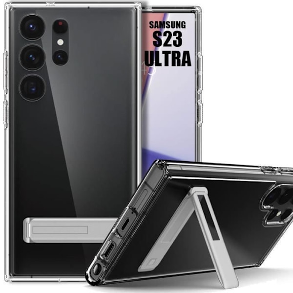 Skyddsfodral för Samsung Galaxy S23 Ultra - BOOLING - Mjukt genomskinligt silikon - Justerbart stativ Transparent