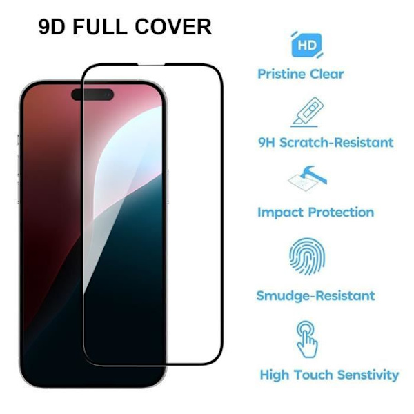 Verres Trempés - BOOLING - iPhone 16 Plus - Skydd 9H - Anti-repor - Paket med 3 Transparent med svart kant