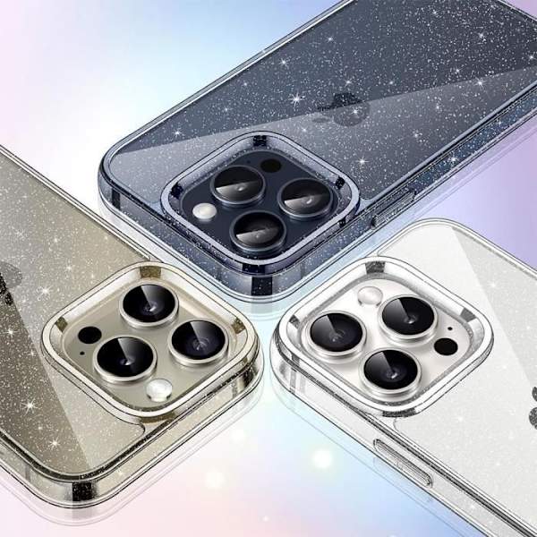 Skyddsfodral - BOOLING - iPhone 16 Pro Max - Transparent - Paljetter - Stötabsorberande Transparent