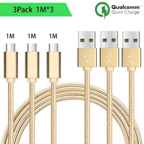Micro USB-kabel - Nylon - 1M - Guld - Kompatibel med Android - Micro USB-kontakt