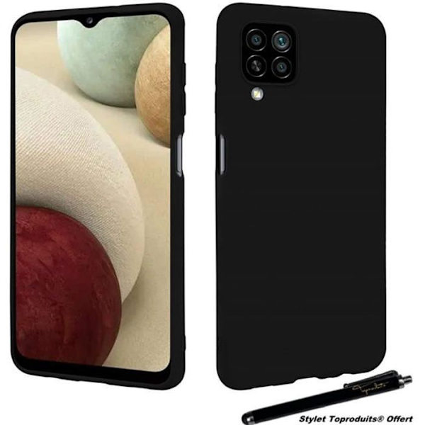 Mjukt fodral - Toproduits® - Galaxy A12 - Svart silikon - Stötskydd - Stylus ingår Svart