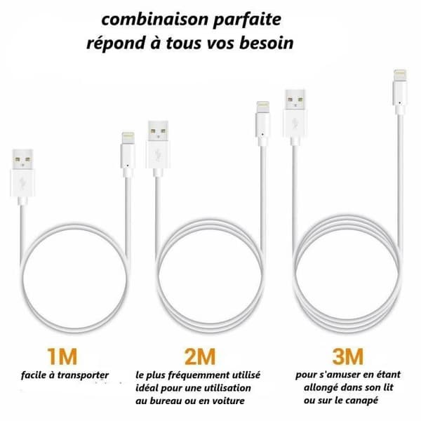 USB-laddkabel - STRAßE TECH - iPhone/iPad/iPod - 2 meter - Vit - Snabbladdning Vit