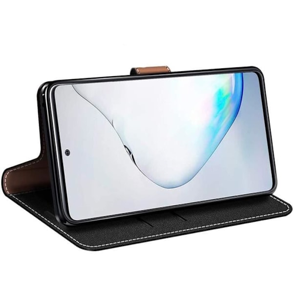 Fodral för Samsung Galaxy Note 10 - 360-skydd - Lädereffekt - Paket med 2 härdade glas - Svart Svart