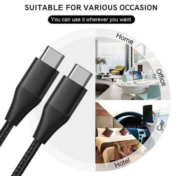 2-pack USB-C till USB-C Snabb 3A-kabel för Samsung Galaxy A23 A24 A22 A02s A03s A04s A12 A13 - Förstärkt nylon 1M Svart Svart