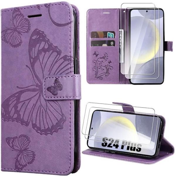 Skyddshölje - BOOLING - Samsung Galaxy S24 Plus - Fjärilmönster - Lila - 2 Härdade Glas Lila