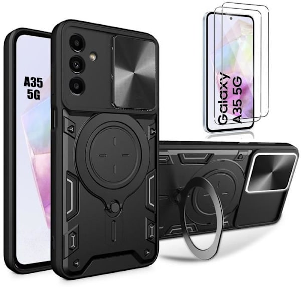 Skalskydd - Samsung - Galaxy A35 5G - Stöttålig i PC - 2 Härdat Glas - Svart Svart