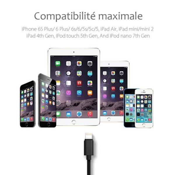 Kabel för iPhone - Ospecificerad - Paket med 3 - 2M - Nylon - Rosa