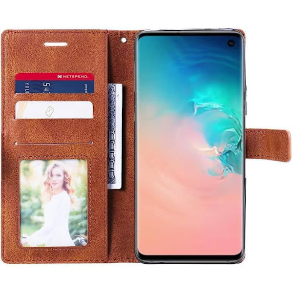 Fodral och 2 härdade glasögon till Samsung S10 - BOOLING - Brun - Halvstyv - Lädereffekt kastanj