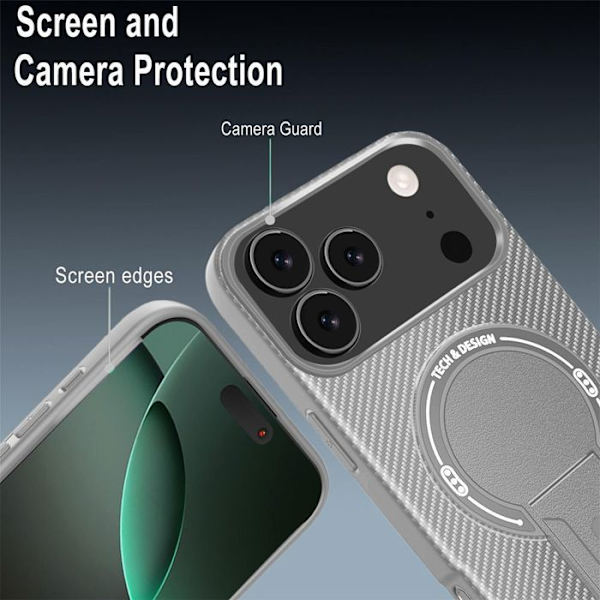 Skyddsskal - BOOLING - för iPhone 17 Pro Max - Kolfiber med Magnetisk Stödcirkel Grå Grå