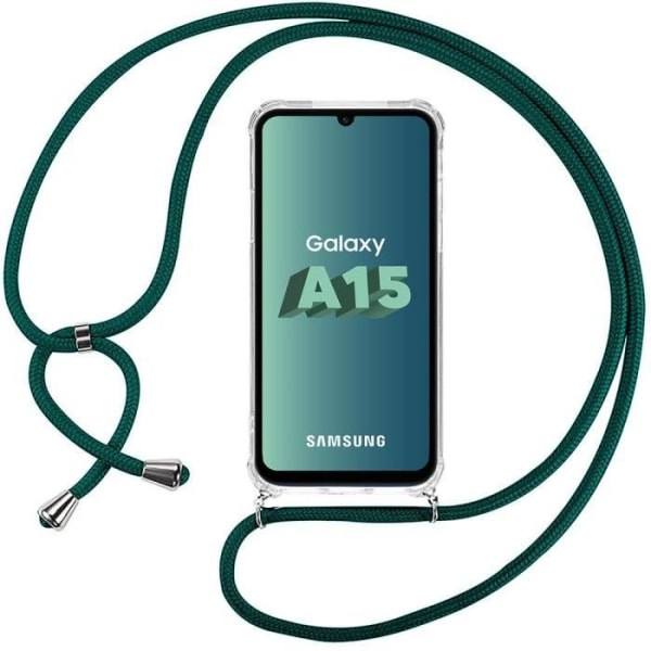 Fodral för Samsung Galaxy A15 5G-4G, mjukt förstärkt skydd + justerbar axelrem midnattsgrön