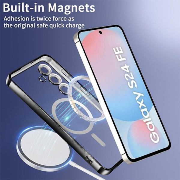 Skydd för Samsung Galaxy S24 FE, skydd med magnetisk cirkel, kamerafilm och svart snöre Svart