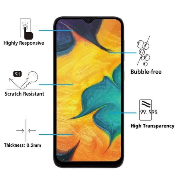 Til Samsung Galaxy A30 SM-A305F 6,4": Parti / pakke med 3 farvet hærdet glas skærmbeskyttelsesfilm - SORT