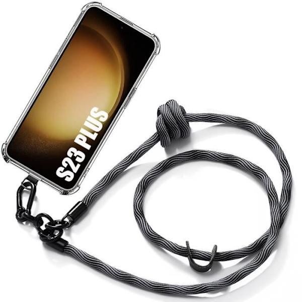 Crossbody-fodral för Samsung Galaxy S23+ - S23 Plus Stötsäkert repskydd med robust axelrem Grå