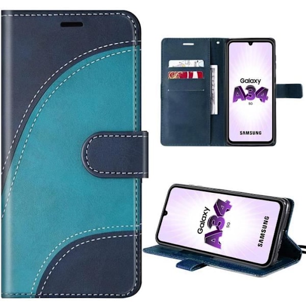 Skyddsskals - BOOLING - Samsung Galaxy A34 5G - Abstrakt vågmönster - Blå - Semi-rigid Blå