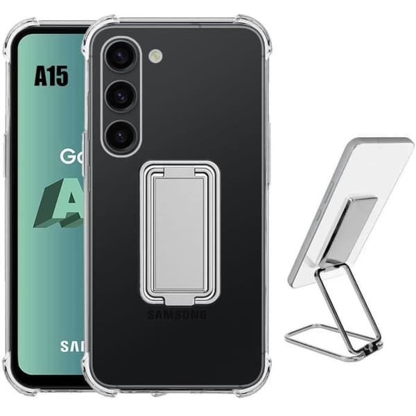 Coque Antichoc - Booling - för Samsung Galaxy A15 - Transparent - Justerbart stöd Klar, Silver