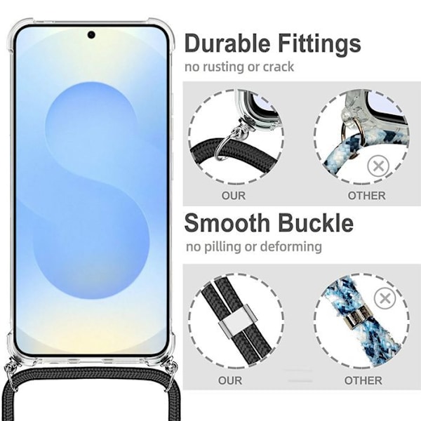 Coque för Samsung Galaxy S25 - Förstärkt Skydd med Axelrem Svart - BOOLING® Transparent