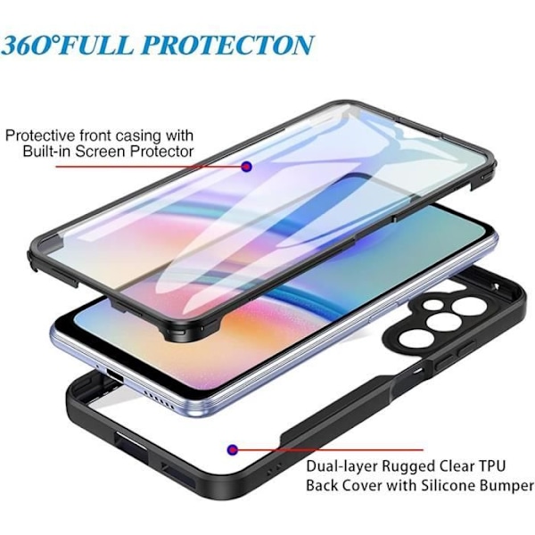 Skyddande fodral - Samsung - Galaxy A05s - Förstärkt kant - 360° skydd - Svart Svart