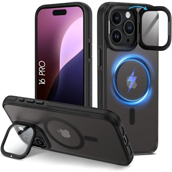 Skyddsskal - BOOLING - iPhone 16 Pro - Stötsäker - Genomskinlig - Magnetring Svart